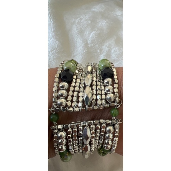 BEADED BOHO SILVER TONE CUFF BRACELET - Picture 5 of 8